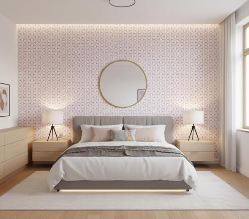Image of KBR Purple & White Geometric Wallpaper (45 x 300 cm) - Elegant 3D Star Pattern Peel & Stick Self-Adhesive Waterproof Wall Covering Roll for Bedroom, Living Room & Kids Room Decor