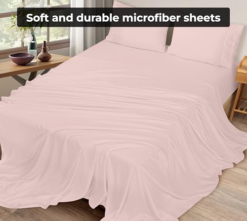 Image of Royale Linens Full Flat Sheet - Ultra Soft Brushed 1800 Microfiber Flat Sheets Only - Wrinkle Free & Stain Resistant - Hotel Quality Top Sheet for Bed (Full, Pink)
