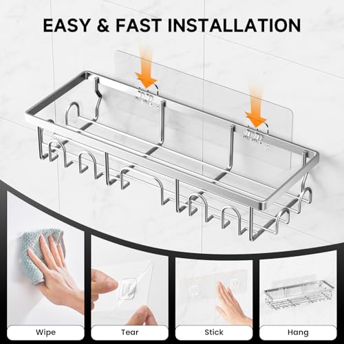 Image of Shower Caddy, 5 Pack Shower Shelves for Inside Bathroom, Rustproof Adhesive Bathroom Organizer with Soap Holder, No Drilling Washroom Organizers and Storage for Bathtub Room /Kitchen, Silver