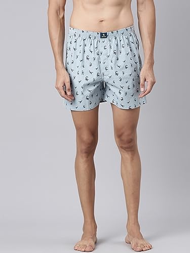 Image of JOVEN Men Beige, Blue and Grey Printed Compact Cotton Regular Fit Boxer Shorts Pack of 3