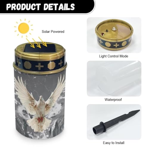 Image of Peace Dove Cemetery Solar Lights Water Resistant LED Flameless Candle Grave Lights Solar Powered Grave Decor Memorial Gift Outdoor Garden Decor Light for Prayer 2 Pcs