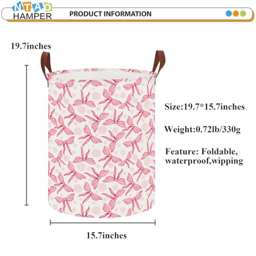 Image of Bowknot Waterproof Laundry Hamper, Baby Nursery Hamper, Clothes Organizer Basket, Room Decor with Portable Design and Foldable (Pink Bowknot)