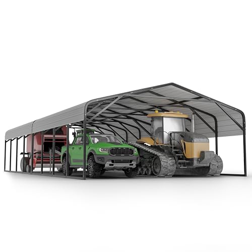Image of 20x40 FT Heavy-Duty Modular Carport Kit System, Galvanized Steel Frame Commercial Shelter for Boats, Tractors & Dual-Vehicle Storage - 120 PSF & 100 MPH Wind Rated Metal Canopy Reinforced Roof