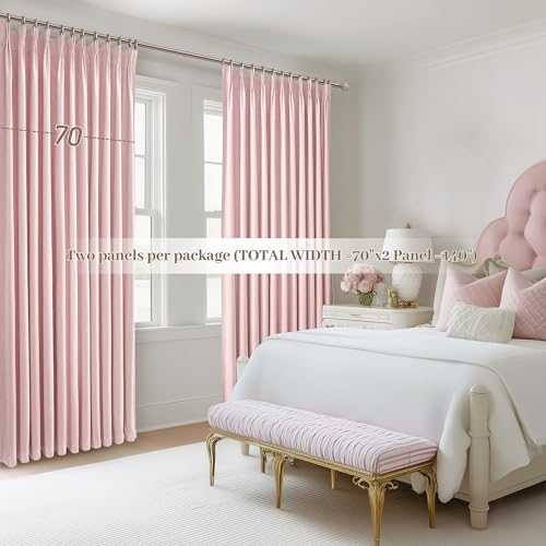 Image of Baby Pink Extra Wide Curtains 70 Inches Wide for Grils Bedroom 2 Panels Set, Heavy Duty Pinch Pleated 84 Inch Long Linen Blackout Sliding Door Window Curtains Thermal Privacy Drapes(70 inchWx84 inch Lx2)