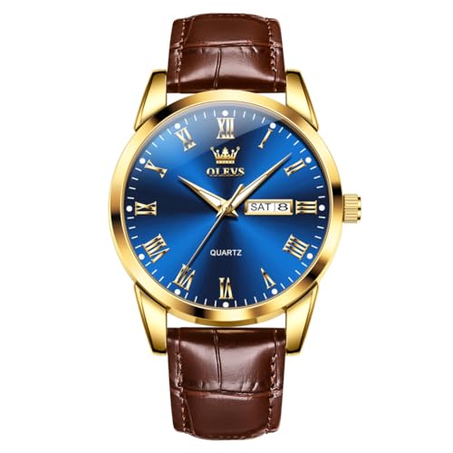 Image of OLEVS Men Watches Leather Band Casual Easy Read Date Analog Quartz