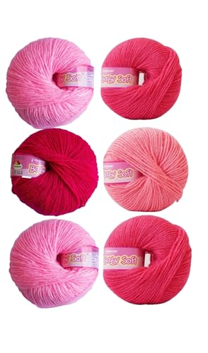Image of Vardhman BabySoft Knitting Yarn | 100% Acrylic Wool | 4 Ply | Thin Knitting & Crocheting Hook Thread & Lightweight | Special Baby Wool | 150 Grams (6 Balls of 25g) | Machine Washable | Ideal for Blankets, Hats, Booties Ultra-Soft for Baby Sweaters, Blankets, Caps, Socks, Soft toys, Art & craft (MULTI SHADES OF PINK)