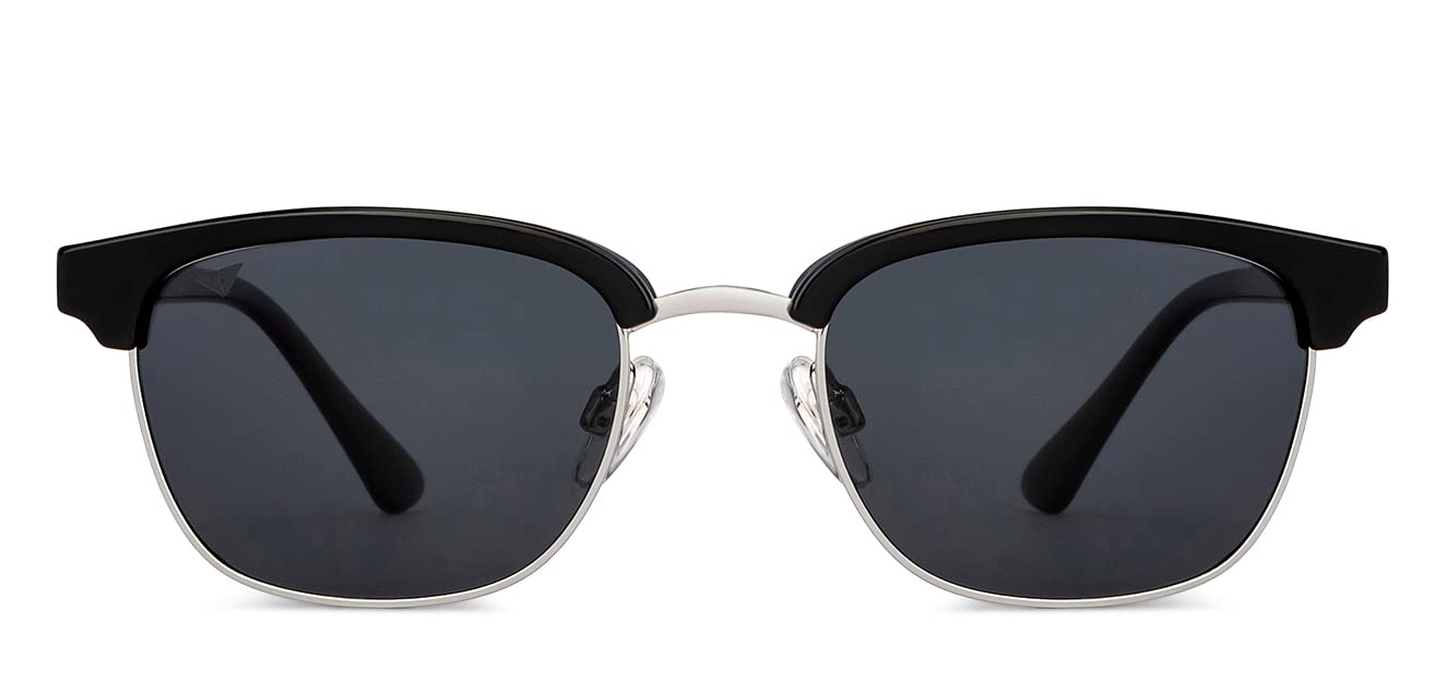 Vincent Chase By Lenskart | Silver Black Grey Full Rim Square Branded Latest and Stylish Sunglasses | 100% UV Protected | Men & Women | Small | VC S14475 - Image 2 thumbnail