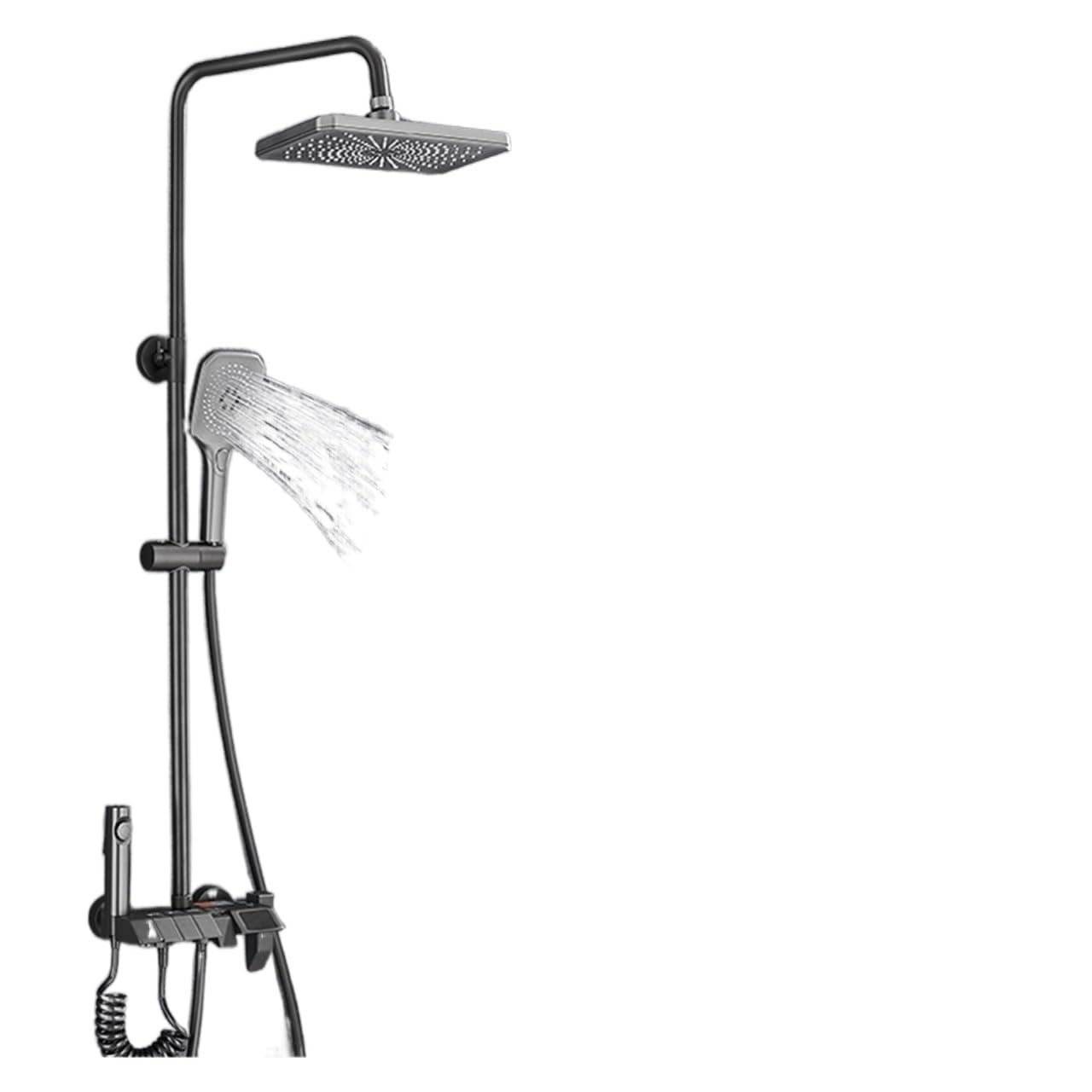 NGDFGR Thermostatic Shower Mixer Set Grey Piano Digital Shower Set Intelligent Brass Bathroom Shower Faucets Hot Cold Waterfall Tap Rainfall Gray Shower,Grey Digital B-1