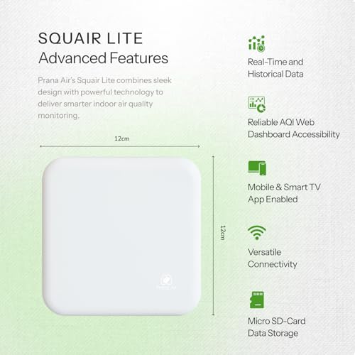 Image of Prana Air SQUAIR Indoor Air Quality Monitor (IAQ) PM2.5, PM10, CO2, TVOC, HCHO, Noise, Light | WiFi, GSM-SIM, Mobile & TV App
