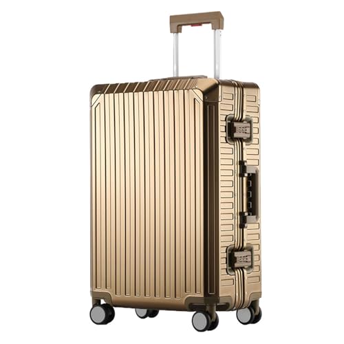 All Aluminum Magnesium Hardshell Carry On Luggage with Lock, Airline Approved Hardside Carry on Suitcase with Spinner Wheels, Checked Metal Rolling Luggage Case for Business, Travel (Gold, 20 inch)
