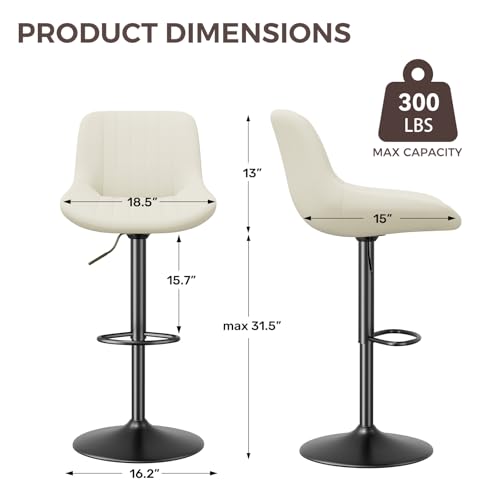 Image of Nalupatio Bar Stools Set of 2, Adjustable Modern Swivel Bar Stools with Backs, Counter Height Performance Fabric Island Chairs for Home Kitchen, Off-White