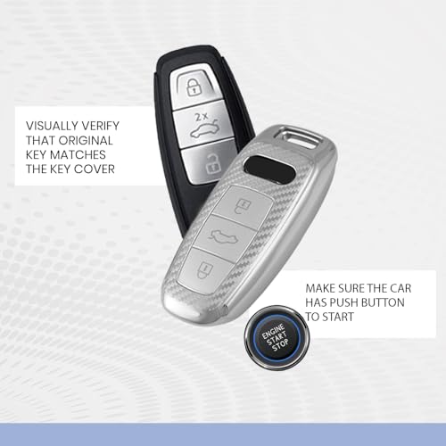 Image of keyzone Silverstar TPU Key Fob Cover with Keychain for Audi A3, A6, A7, A8, Q7, Q8, E-Tron, 2018-2024 Models (Silver)