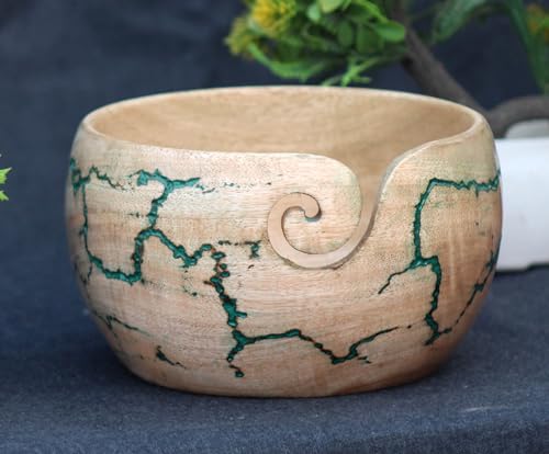 Image of Lichtenberg Wooden Yarn Bowl for Knitting, Resin and Wooden Mix Knitting Yarn Holder, Large Crochet Yarn Holder Best Gift for Mom