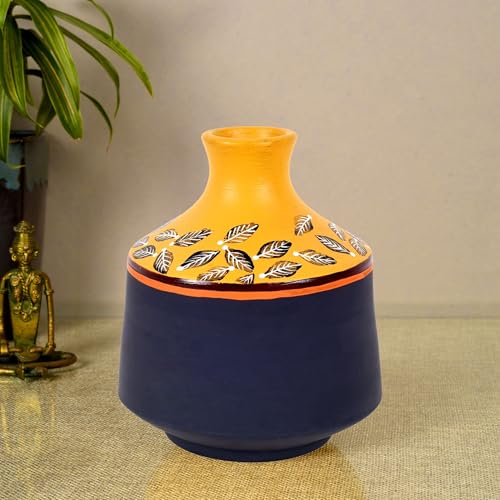 Image of Aakriti Art Creations Midnight Sunflower Terracotta Cone Vase (5x5x6) | Handmade Floral Art Decorative Vase | Matte Finish Blue Flower Vase for Living Room Decor, Table Decor, Shelf Decor & Gifting