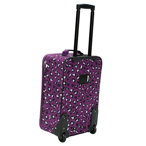 Image of Rockland Fashion Softside Upright Luggage Set, Expandable,Telescopic Handle,Wheel, Purple Leopard, 2-Piece (14 /19)