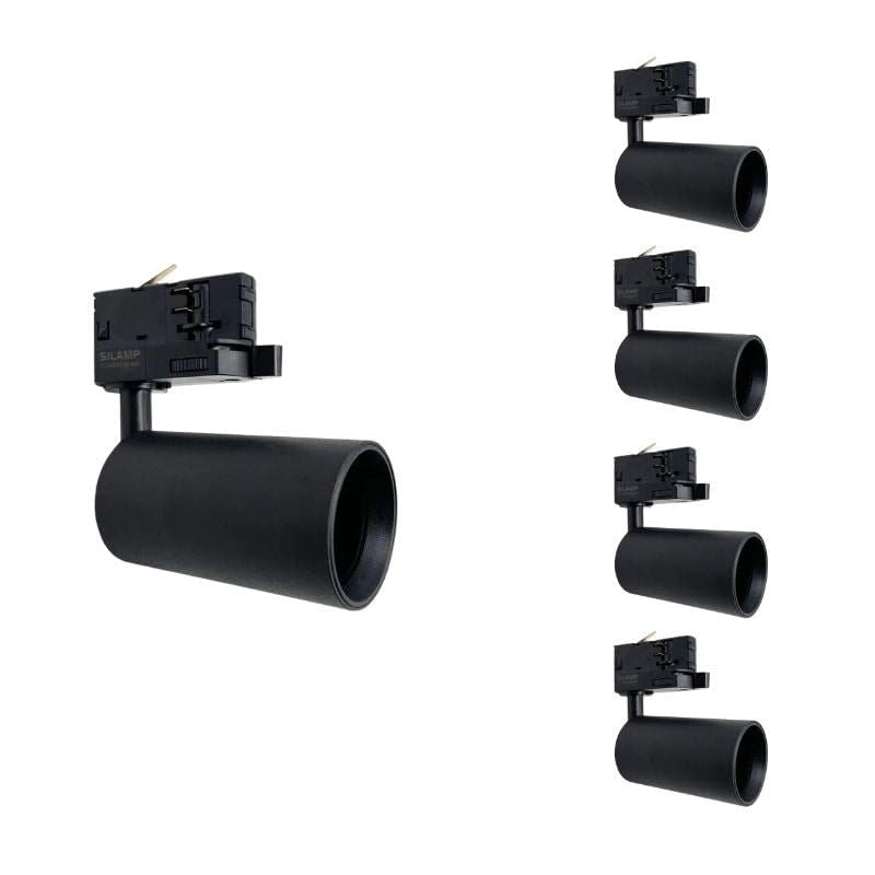 Spot LED sur rail 80° Triphasé NOIR pour ampoule GU10 - Pack de 5 - SILAMP