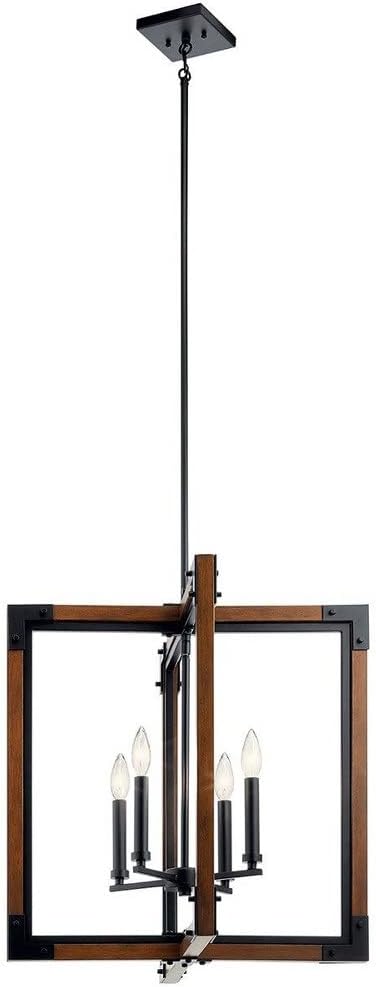 Modern Black and Auburn 4-Light Pendant with Glass Accents