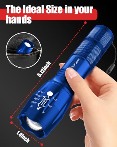 Image of Victoper LED Flashlight 2 Pack Blue, Bright Tactical Torch High Lumens 5 Modes, Waterproof Zoomable Flash Light for Outdoor, Birthday Gifts for Men, Dorm Room Hiking Camping Essentials Gear for Guys