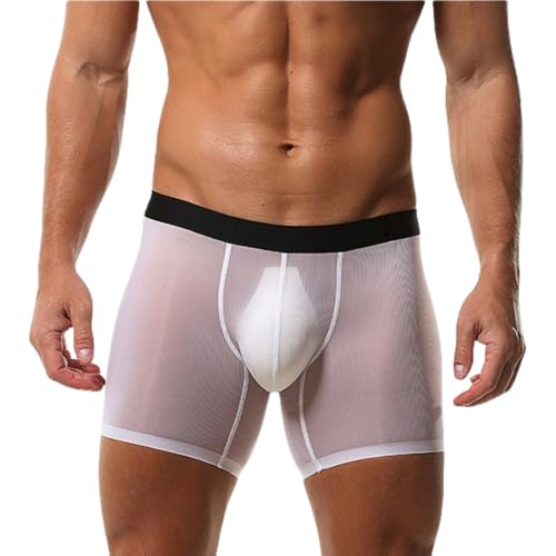 Mens Mesh Underwear Ice Silk Boxer Brief Male See Through Underpants Cooling Extended Protect Crotch Sport Shorts2