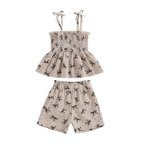 Image of Thorn Tree Toddler Girl Clothes Summer Ruffle Hem Sleeveless Stretchy Top Casual Shorts Cotton Line Outfits