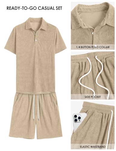 Image of ZAFUL Men's 2 Pieces Sets Outfits Summer Beach Set Short Sleeve Button Down Zip Up Shirt And Short Sets