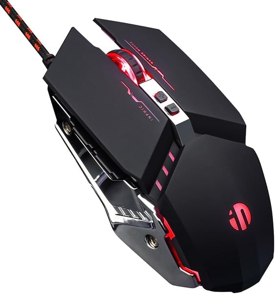inphic PW2 Gaming Mouse 4000 DPI Adjustable USB Wired Silent Mouse With Colorful Breathing Light for PC Laptop Games (black)