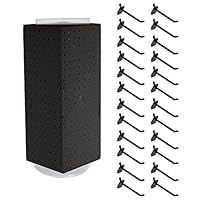 Azar Displays 703385-BLK-4B24, Four-Sided Revolving 8\" W x 20\" H Pegboard Counter Display w/ 24 Hooks- 4\u201D Length, Black