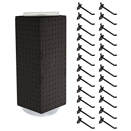 Azar Displays 703385-BLK-4B24, Four-Sided Revolving 8"W x 20"H Pegboard Counter Display w/ 24 Hooks- 4” Length, Black