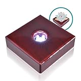 5 LED Cherry Wood White Light Stand Base for Crystals - AC Powered