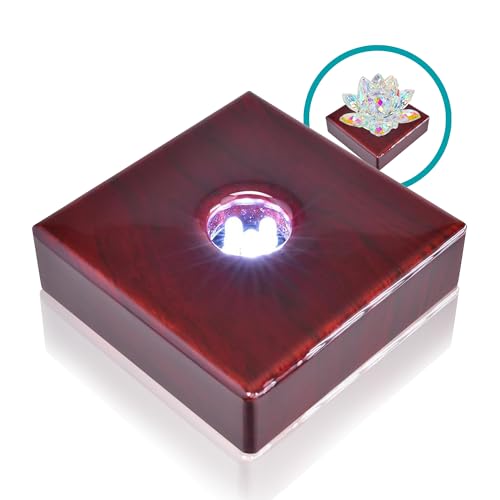 ASENTE 5 LED Wooden Finish - Display Stand for Glass, Crystal, Figurines, Art Holograms, Gift Shop & More, White Light Base, AC/USB Powered