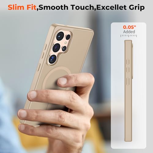 Image of SUPFINE Magnetic for Samsung Galaxy S25 Ultra Case with Screen Protector, (Built-in Magnets) (Military Grade Drop Protection) Slim Translucent Shockproof Phone Case,Pink Gold