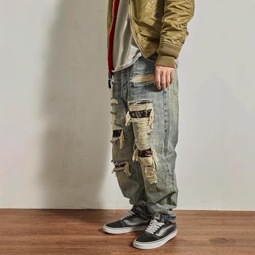 Men's Baggy Ripped Jeans Y2k Retro Distressed Patch Hip-hop Rock Street Style Cargo Denim Pants4