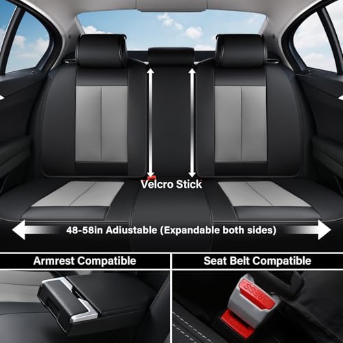Image of Coverado Car Seat Covers Full Set, Seat Covers for Cars, Automotive Seat Covers, Waterproof Nappa Leather Front Seats and Back Car Seat Protector, Universal Fit for Most Cars SUV Trucks,Black&Gray