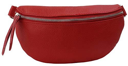SH Leder ® echt Leder Hüfttasche Damen Herren Unisex Gürteltasche für Festival Reise Bauchtasche kleine Crossbody Bag Frauen Ledertasche 23x12cm AVA G292 (Rot)