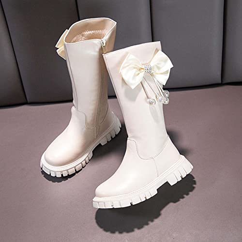 JOEupin Girls Waterproof Leather Bowtie Fur Lined Knee High Winter Riding Boots (Toddler/Little Kid)3