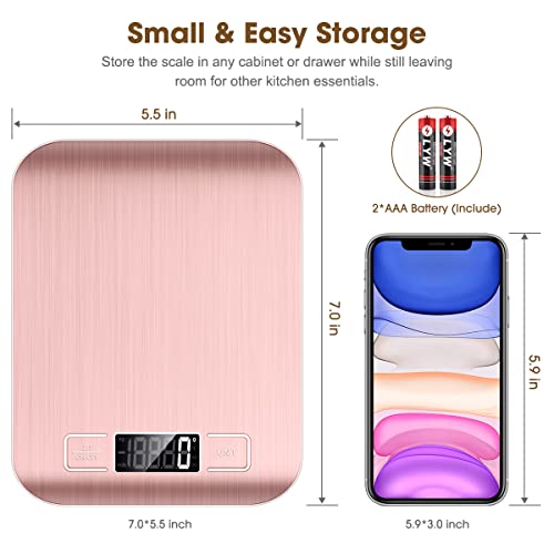 Mik-Nana Food Scale Pink, 10Kg/22Lb Digital Kitchen Scale Weight Grams And Oz For Baking And Cooking, 1G/0.1Oz Precise Graduation, Easy Clean Stainless Steel #TOP1