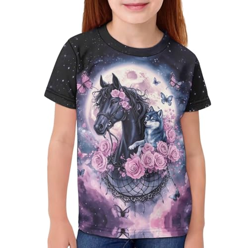 Image of WELLFLYHOM Kids Tshirts Girls Boys Short Sleeve Crewneck Tees Shirts Casual Sport Pullover Tops Size 3-16 Years