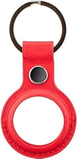 Leather AirTag Keyring Case For Apple Airtag Holder Protective Leather Airtags Case Tracker Cover with Air Tag Holder Airtag Key Ring Compatible with Apple New AirTag Dog Collar (Red)