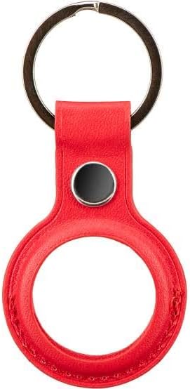 Leather AirTag Keyring Case For Apple Airtag Holder Protective Leather Airtags Case Tracker Cover with Air Tag Holder Airtag Key Ring Compatible with Apple New AirTag Dog Collar (Red)