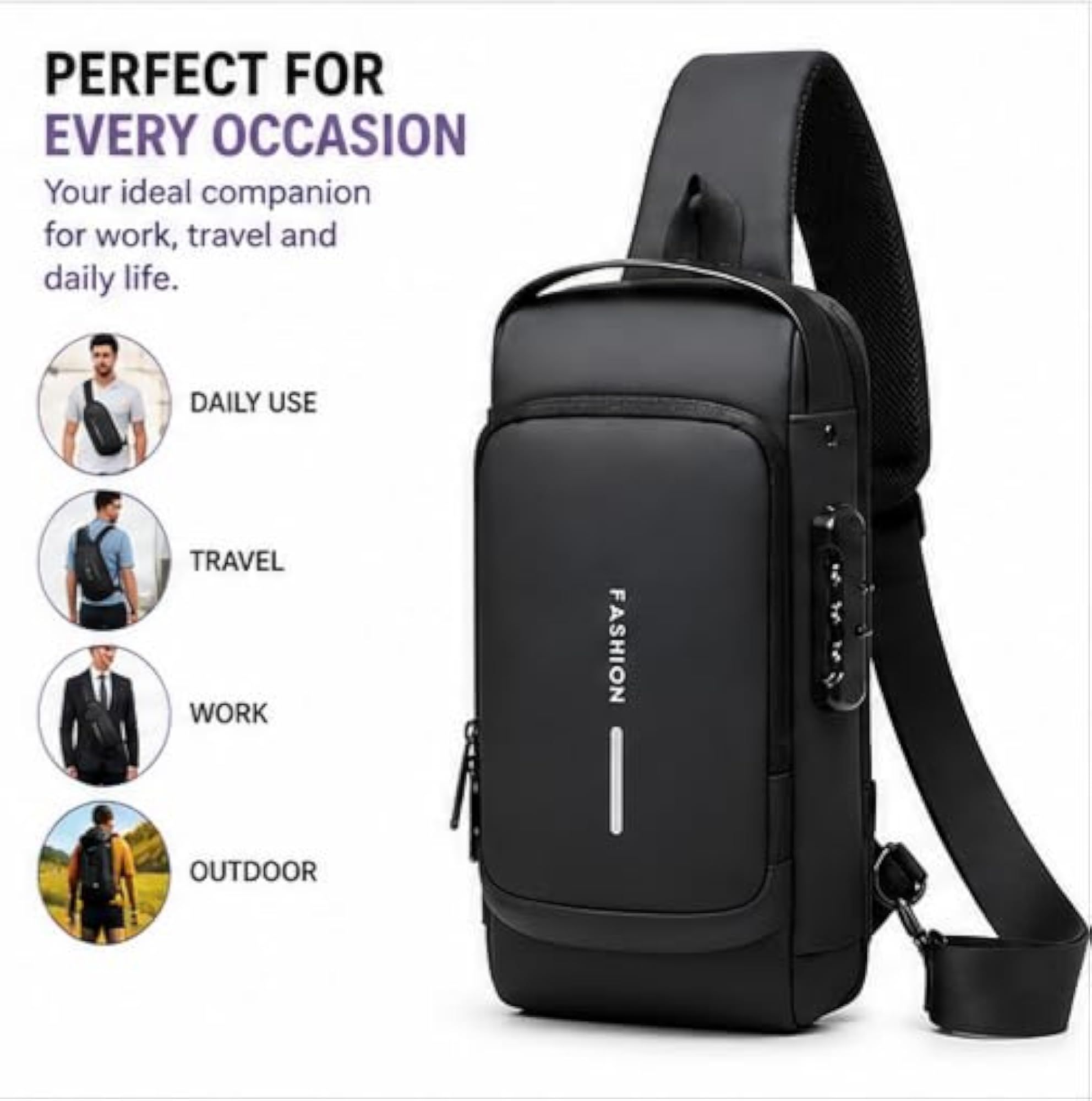 Waterproof Chest Bag USB Crossbody Sling Bag for Men