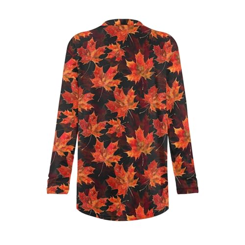 Image of Fall Maple Leaf Cardigan Sweaters for Women Long Sleeve Cardigan Soft Drape Open Front Dusters V-Neck Jackets Dressy