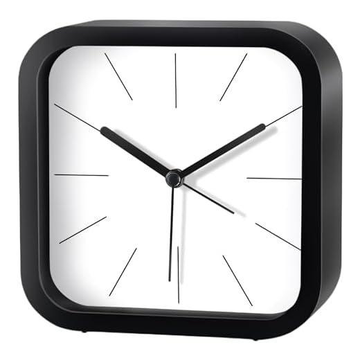 Modern Desktop Clock, Analog Clock Battery Operated with Silent No-Ticking Design, Small Tabletop Clocks for Office/Mantle/Desktop or Nightstand (Black-Square)