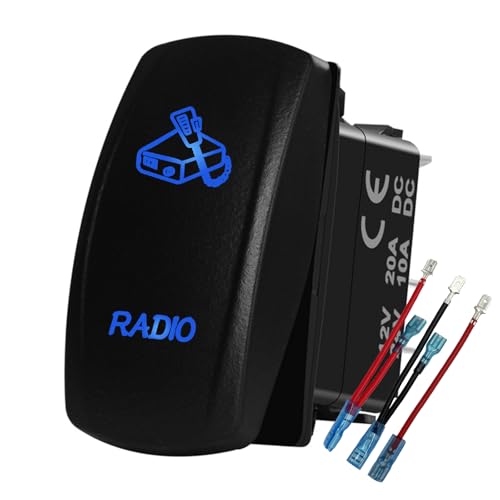 BACAUTOPARTS Blue Led Radio Rocker Toggle Switch with Jumper Wires 5PIN ON Off SPST Toggle Switch for Automotive Mairne Boat 4x4 UTV Truck Trail RZR 12V/20A 24V/10A