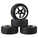 LAFEINA 1:10 RC On-Road Racing Car Rubber Tires & Alloy Aluminum Wheels Rims for 1/10 Scale On Road Cars HSP HPI (Black)