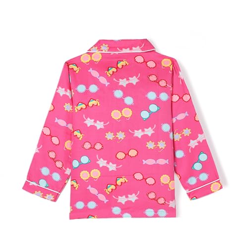 Image of Girls Premium Cotton Full Sleeves Printed Nightsuit Set | Collar Style Night Dress for Girls | Soft & Breathable Pajama Set | Trendy Kids Sleepwear & Nightwear