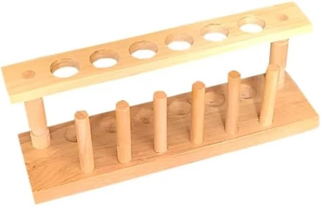 6-Hole Wooden Test Tube Rack — Laboratory Test Tube Storage Stand
