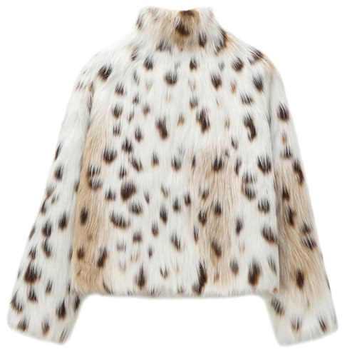 ebossy Women's Faux Fur Crop Jacket Long Sleeve Lapel Winter Warm Fluffly Leopard Pure Color Sherpa Coat2