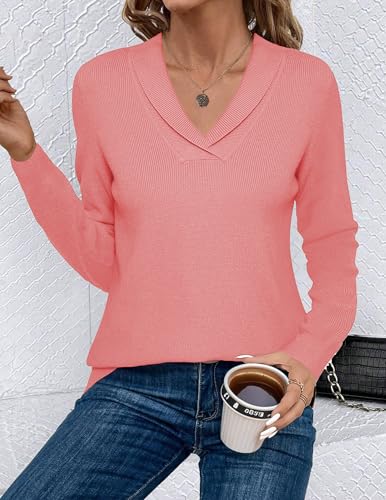 Image of Zeagoo Womens Sweaters Fall Fashion 2025 Long Sleeve Tops V Neck Business Casual Collared Knit Tunic Pullover Outfits