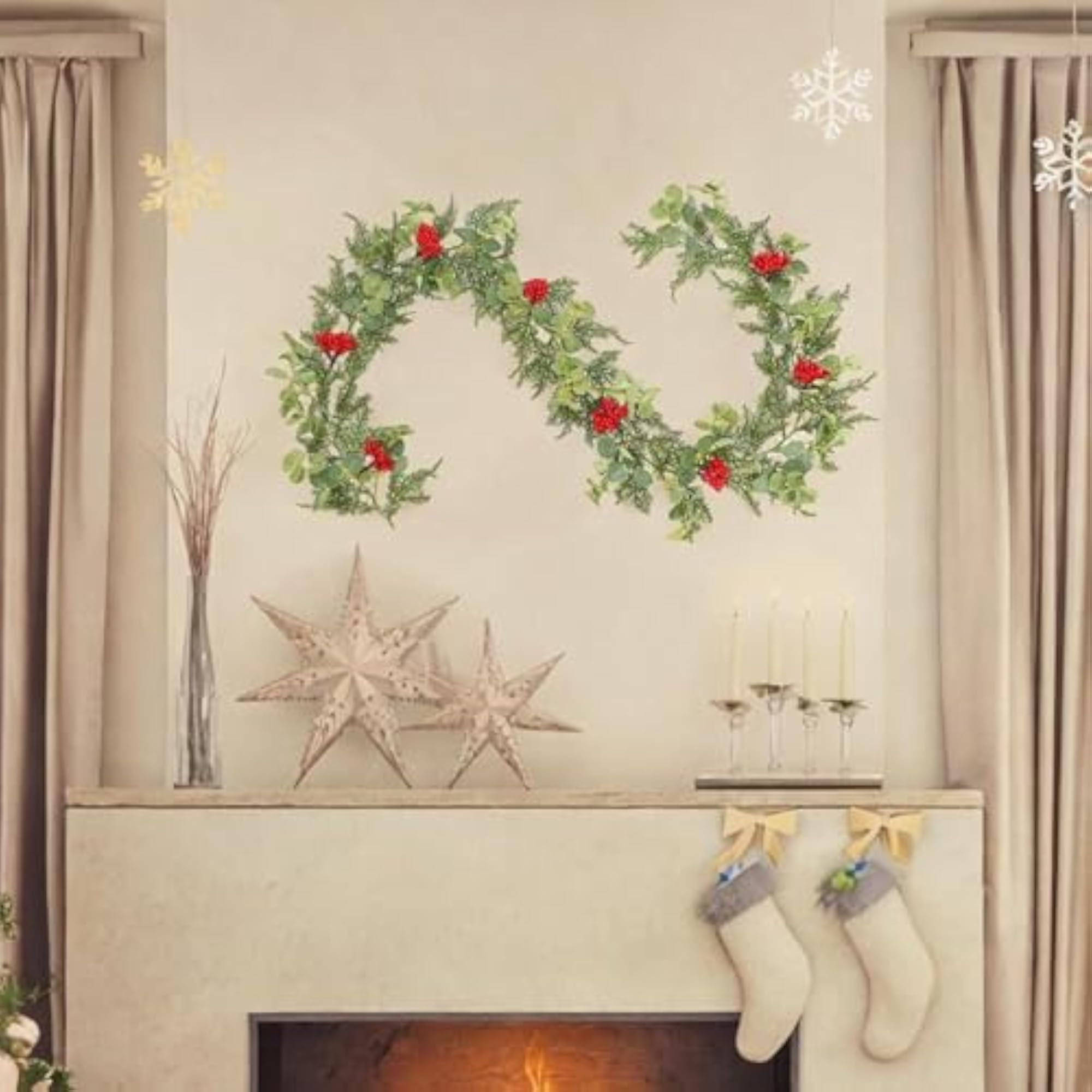 Christmas Garland with Red Berries for Home Decor