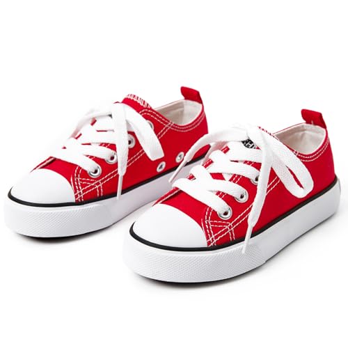 PATPAT Toddler Sneakers for Girls Boys Little Big Kids Lace Up Stylish Kids Canvas Tennis Shoes Red
